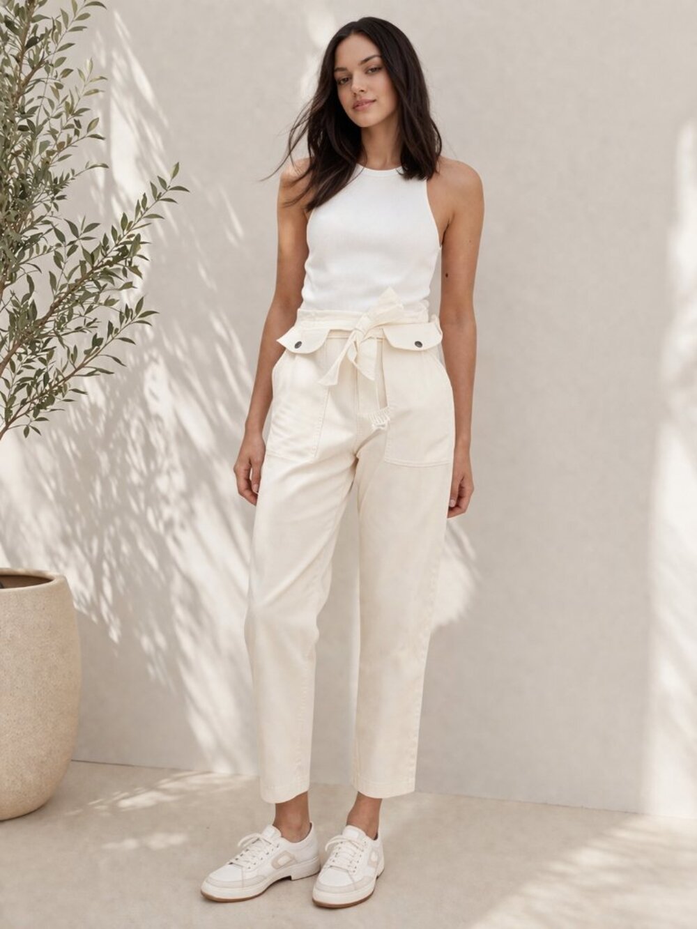 Banana Republic Utility Tie Waist Pant High Rise Ankle Cotton Sz 6